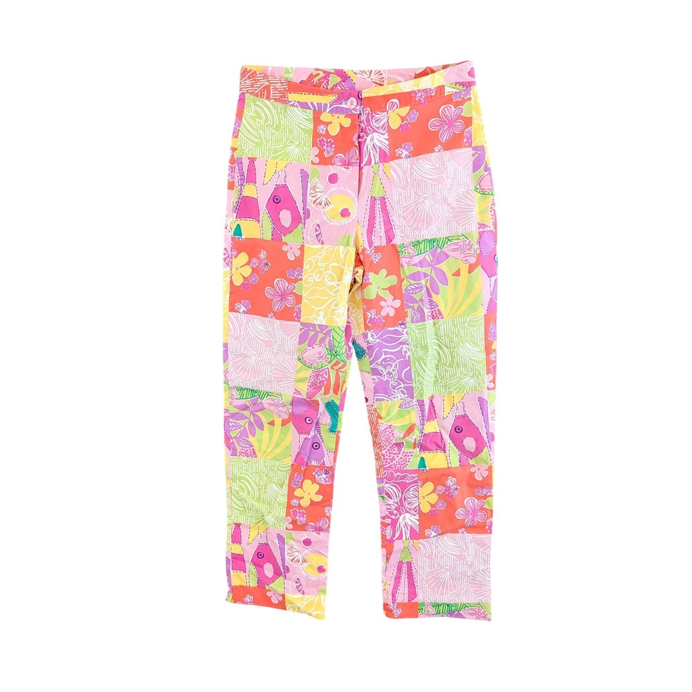 Lilly Pulitzer Patchwork Pants Multi Color Floral Tropical Crop Size 0
